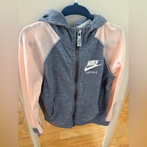 Nike Little Girls' Gym Vintage Full-Zip Hoodie in pink and ashen slate size6